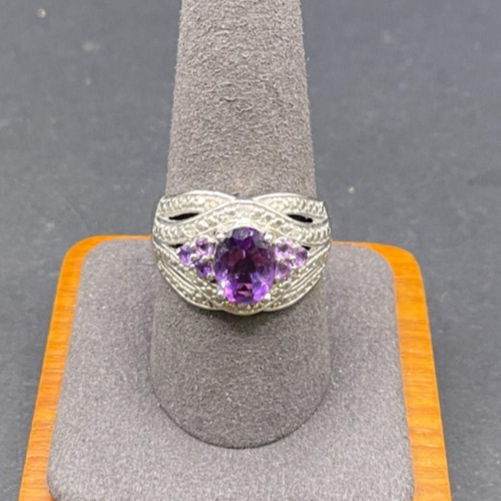 STS Chuck Clemency Amethyst & White Topaz Sterling Silver 925 Ring Size 9.75